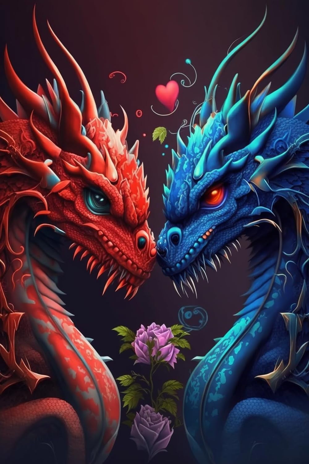 Red and Blue Couple Dragon Premium 500 Piece Jigsaw Puzzle for Adults