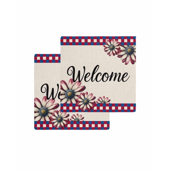 Red Blue Daisy Kitchen Dish Towels for Drying Dishes Set of 2, 4th of July Welcome Plaid Farmhouse Waffle Weave Microfiber Terry Hand Tea Bathroom Towels Quick Dry & Absorbent Towel 12x12