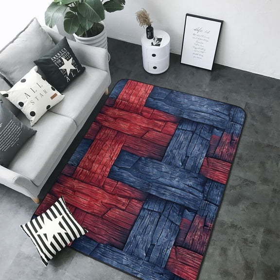 Red Blue Dark Print Washable Rugs Area Rugs for Living Room Large Bedroom Kitchen Rug Non-Slip Low-Pile Entryway Rug Floor Mat Carpet for Dining Laundry Room Office Rug 80x58 inch