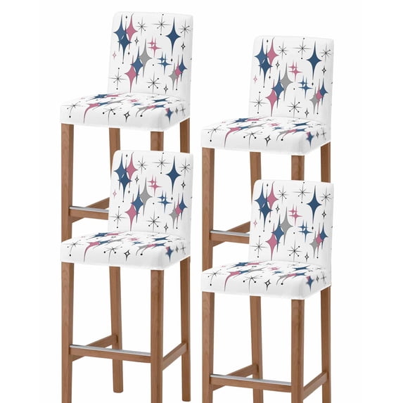 Red Blue Diamond Bar Stool Covers Set of 4, Modern Geometric Middle Century White Stretch Washable Bar Chair Covers with Backs, Removable Pub Counter Height Chair Cover for Kitchen Dining Room Cafe