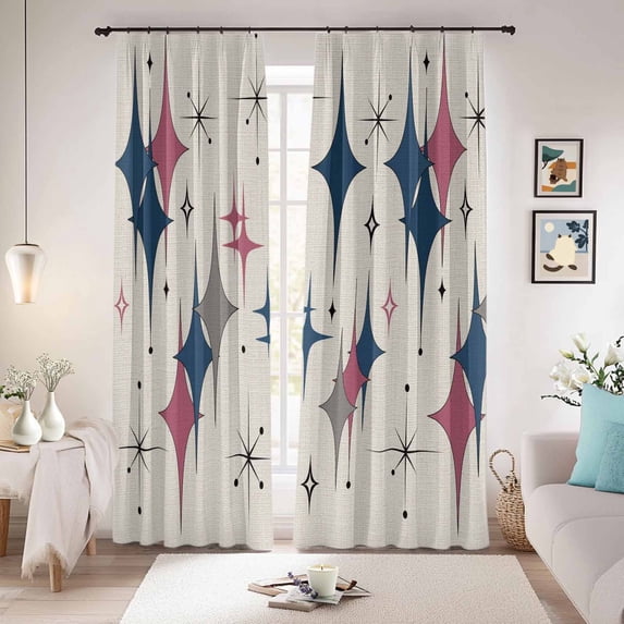 Red Blue Diamond Blackout Curtains for Bedroom/Living Room, Pinch Pleated Black Out Curtains, Modern Geometric Middle Century Beige Room Darkening Window Drapes with Hooks 2 Panels, 59"x70"