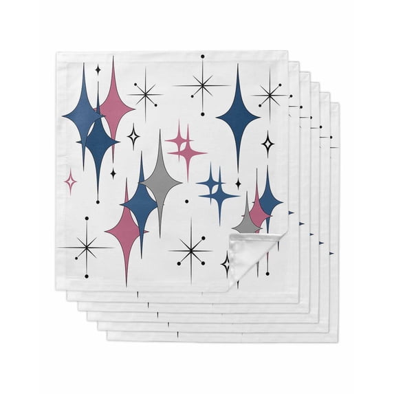 Red Blue Diamond Cloth Napkins Set of 6 Reusable Dinner Napkins, Modern Geometric Middle Century White Cocktail Napkin Washable Table Napkins for Wedding/Holiday Party/Baby Shower 20"x20"