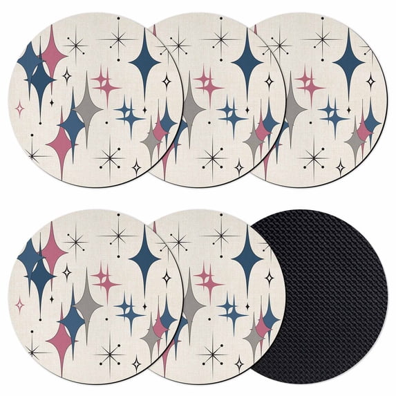 Red Blue Diamond Coasters Set of 6, Absorbent Coasters for Drinks, Modern Geometric Middle Century Beige Coaster for Desk Coffee Table Protection, Home Decor House Warming Gifts 4"
