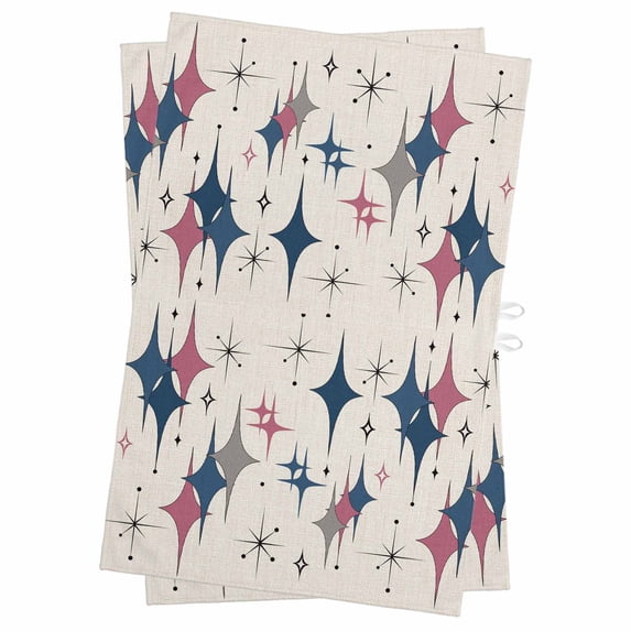 Red Blue Diamond Kitchen Towels Set of 2, Water Absorbent Dish Towel, Modern Geometric Middle Century Beige Decorative Hand Towels - Quick Drying Cloth for Cooking Baking, 18x28 Inch