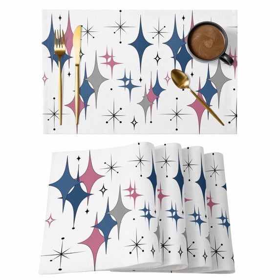 Red Blue Diamond Placemats Set of 12, Modern Geometric Middle Century White Placemats for Dining Table, Place Mats for Kitchen Tabletop, Waterproof Wipeable Dining Table Mats Set