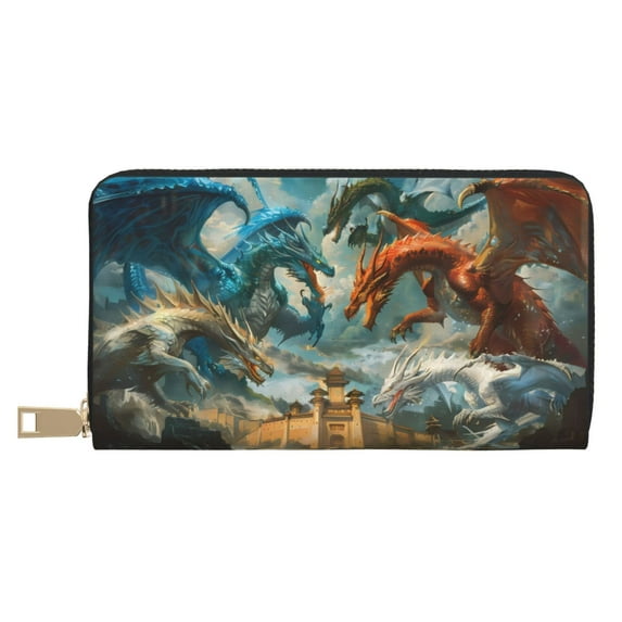 Red Blue Dragon Battle Epic Wallet Women, Leather Bifold Multi Card Wallet, Women's Wallets, Long Purse