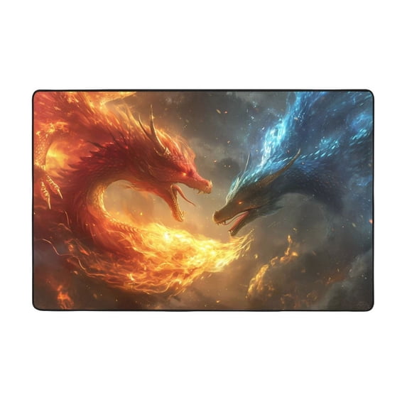 Red and Blue Fire Dragon B Shaggy Area Rug, Rugs for Living Room Bedroom Non Slip Door Mat Indoor Carpet Machine Washable Nursery Home Decor Floor Mats for Entryway 60x39in-#