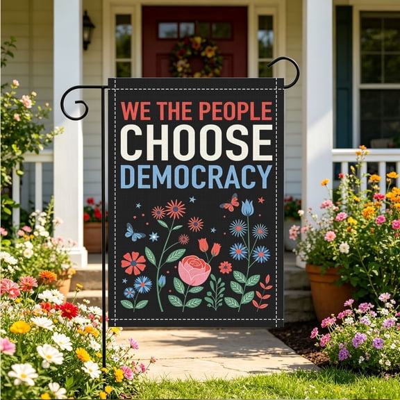 Red Blue Floral Butterfly Democracy Garden Flag, Patriotic Political Porch Yard Decor, Thanksgiving Christmas Gift