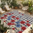 thumbnail image 1 of Red Blue Floral Outdoor Rug for Patio/Deck/Porch, Non-Slip Large Area Rug 5 x 7 Ft, Independence Day Flowers Black Buffalo Plaid Indoor Outdoor Rugs Washable Area Rugs, Camping Rug Carpet Runner, 1 of 8