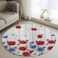 thumbnail image 1 of Red Blue Floral Round Area Rug 3Ft Washable Small Circle Rugs for Kitchen Entryway, Independence Day Flowers Grey Wooden Non-Slip Carpet Floor Mats Indoor Outdoor Carpet Runner Aesthetic Home Decor, 1 of 8