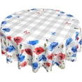 thumbnail image 1 of Red Blue Floral Tablecloth Round 60Inch 4th of July Watercolor Poppy Flowers Table Cover with Gray Buffalo Plaids Patriotic Heat Resistant Table Cloth for Kitchen Dining Holiday Tabletop Decor, 1 of 6
