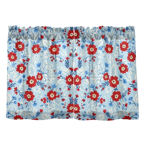 Red Blue Flowers Pattern Tier Curtains Tier Kitchen Living Room Bedroom Balcony 2 Panels 27x36 Inch