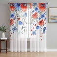 thumbnail image 1 of Red Blue Flowers Sheer Curtains 63 Inch Length 2 Panels for Living Room, Spring Floral Elegant Pastoral Watercolor Voile Kitchen Curtain Set, Luxury Privacy Drapes Window Treatment for Bedroom, 1 of 7
