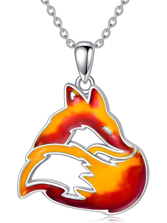 Red Blue Fox Flame Necklace for Women 925 Sterling Silver Nature Fire Nation Jewelry Gifts for Mom Daughter Wife