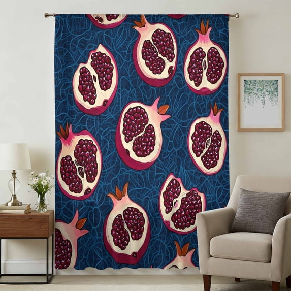 Red Blue Fruit Sheer Curtains 45 Inches Long, Summer Fruits Geometric Art Light Filering Curtains, Breathable Simi Curtain Privacy Drapes for Kitchen Bathroom Lightweight Small Window Treatment