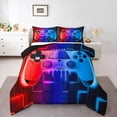 thumbnail image 1 of Red Blue Gaming Red King Size Comforter Set - Gamer Comforter Bedding Sets, Neon Lights Abstract Geometry Design Gamer Room Decor, 1 of 7