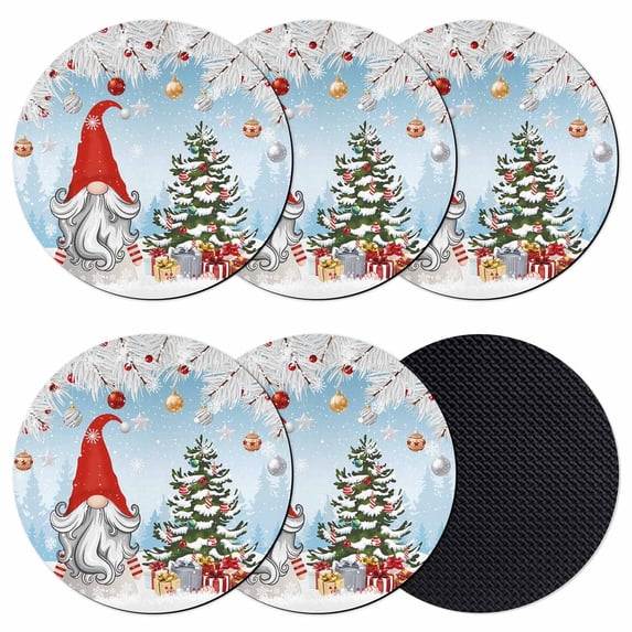 Red Blue Gnomes Christmas Coasters Set of 6, Absorbent Coasters for Drinks, Snowflake Xmas Tree Gifts Winter Coaster for Desk Coffee Table Protection, Home Decor House Warming Gifts 4"