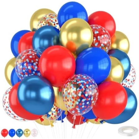 Red Blue Gold Balloons,12 Inch Metallic Blue Red Gold Balloon with Confetti Balloons for Boy Birthday Baby Shower Sport Party Decorations