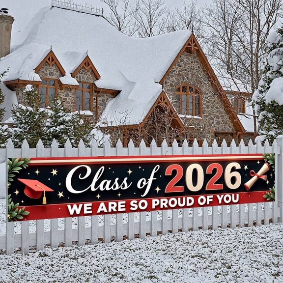 Red and Blue Grad 2026 Banner Gold Stars Graduation Display Graduation Caps Diploma Scrolls 2026 Grad Backdrop for Graduation Ceremony High School Graduation Graduation Photo Backdrop