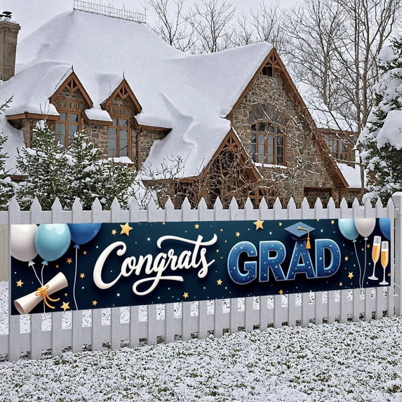 Red and Blue Grad 2026 Banner Gold Stars Graduation Display Graduation Caps Diploma Scrolls 2026 Grad Backdrop for Graduation Ceremony High School Graduation Graduation Photo Backdrop