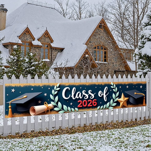 Red and Blue Grad 2026 Banner Gold Stars Graduation Display Graduation Caps Diploma Scrolls 2026 Grad Backdrop for Graduation Ceremony High School Graduation Graduation Photo Backdrop