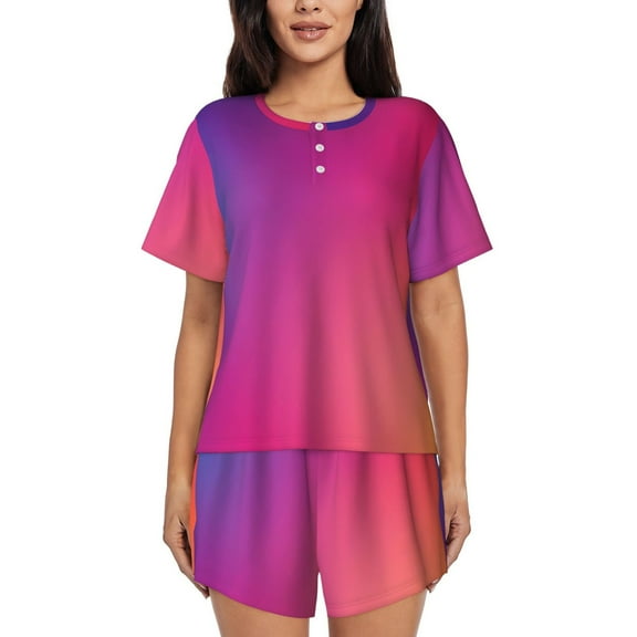 Red Blue Gradient (4) Womens Pajamas Short Set Soft Short Sleeve Sleepwear Button Down Pjs Set with Pockets S XXL 4x Large