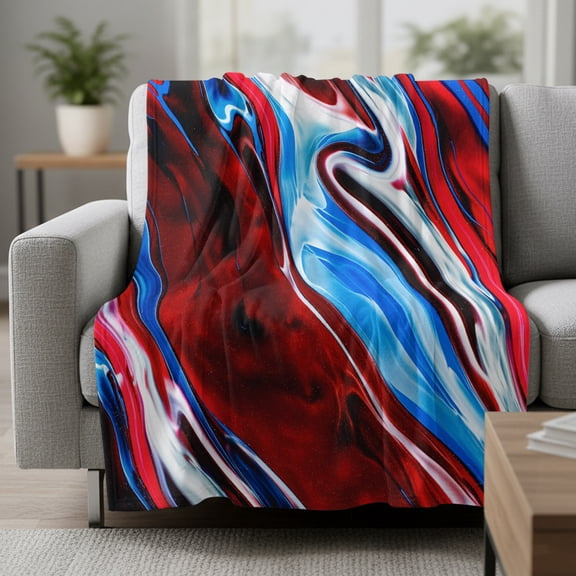 Red Blue Gradient Marble Fleece Throw Blanket Abstract Ombre Wave Stone Texture Ultra Soft Fuzzy Cozy Flannel Throw Blanket for Couch Sofa Bed Car Travel, Ideal Gifts 30x40 Inches
