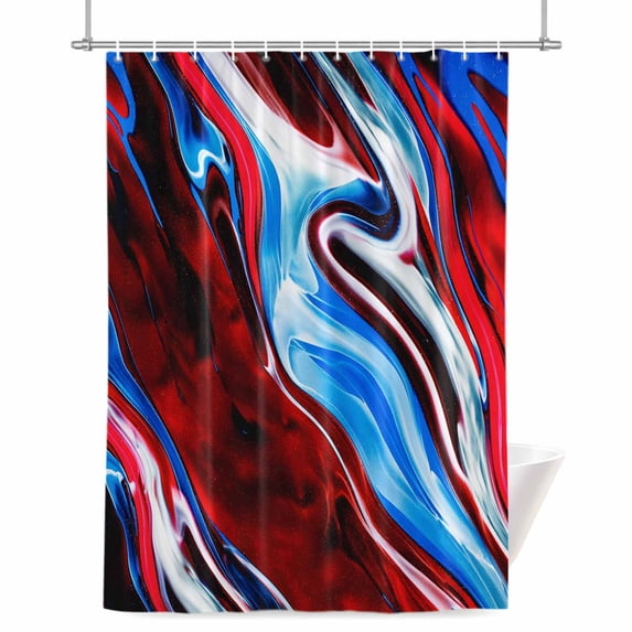 Red Blue Gradient Marble Shower Curtain, Abstract Ombre Wave Stone Texture Waterproof Shower Curtain Set with 12 Hooks Lightweight Bath Curtains Fabric Bathroom Decor 36x72 Inches