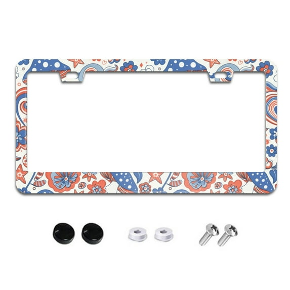 Red Blue Hippie Flowers License Plate Frames for Women Men Car Plate Holder Cover Metal Tag Aluminum Car Accessories Front Rear Plate Decor