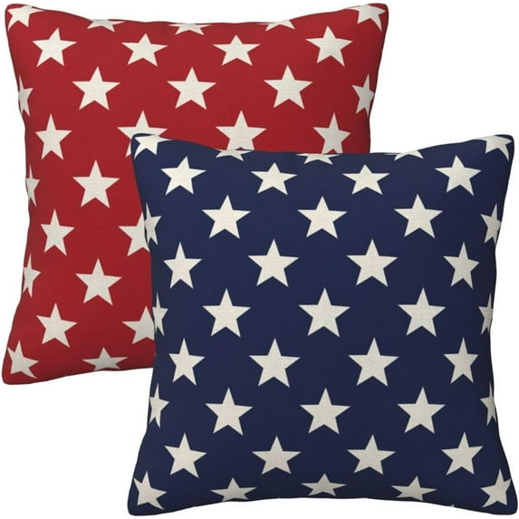 Red and Blue Independence Day Pillow Covers 20x20 Pack of 2 Memorial Day Stars Throw Pillow Cover,4th of July Patriotic Pillowcase Farmhouse Decorative Cushion Case for Home Sofa Outdoor Decor