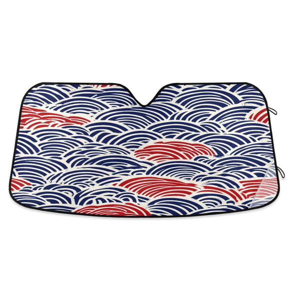 Red Blue Japanese Wave Car Windshield Sun Shade Foldable Car Front Window Visor Heat and UV Protection 57x31.5