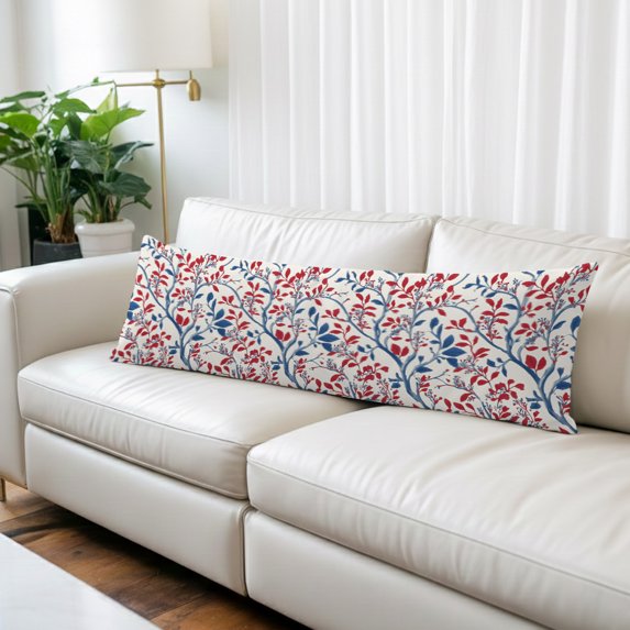 Red Blue Leaf Body Pillow Covers 20"x54", Summer Vintage Botanical Branch Soft Brushed Microfiber Breathable Throw Pillow Covers, Decorative Pillowcase with Zipper for Couch Sofa Bedroom Living Room