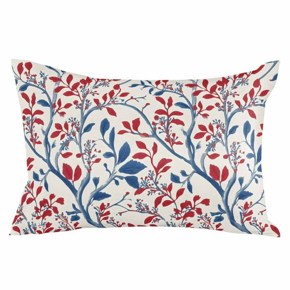 Red Blue Leaf Throw Pillow Cover 16 x 24 Inch Decorative Pillow Cover Summer Vintage Botanical Branch Lumbar Pillowcase Seasonal Rectangle Cushion Case for Couch Sofa Bed Living Room