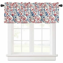 Red Blue Leaf Valances for Windows Farmhouse Kitchen Curtains Valances Rod Pocket Valance Curtains for Kitchen Windows Summer Vintage Botanical Branch Window Valances for Bathroom Bedroom 60"x18"