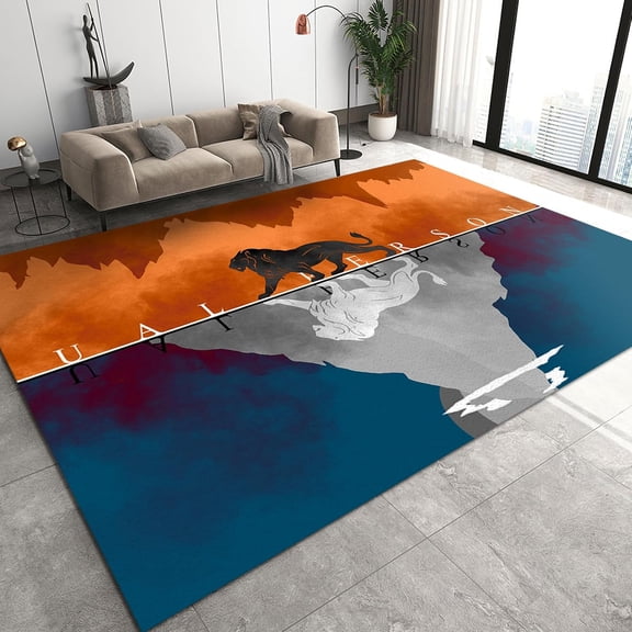 Red Blue Lion Animal Area Rugs, Volcano Snow Mountain Regular Symmetry Art Apartment Carpet, Porch Mat Short Velvet Easy Care Apply to Nursery College Dorm Teen Room Decor 3ft x 5ft