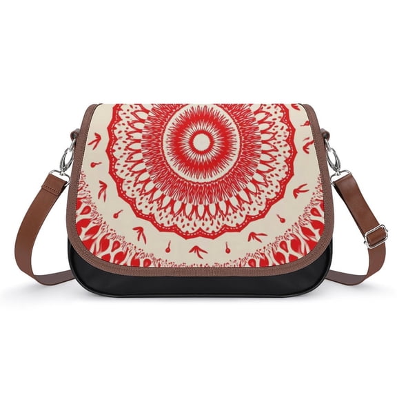 Red Blue Mandala Pattern Vintage Crossbody Bag for Women Medium Leather Hobo Bags Shoulder Bag Classic City Leather Satchels