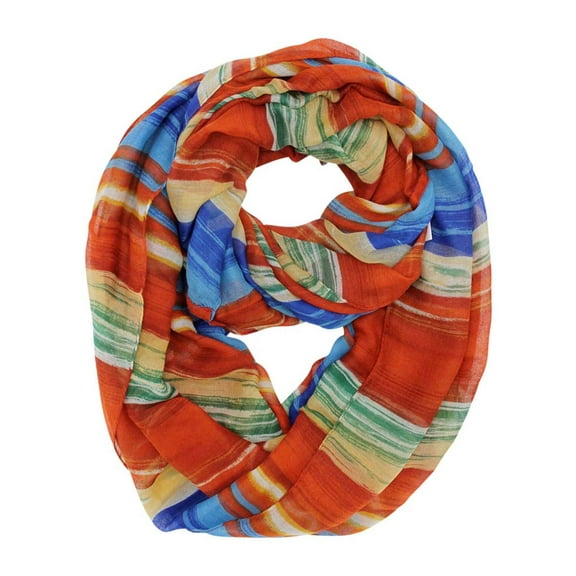 Red & Blue Multicolor Stripe Print Infinity Scarf