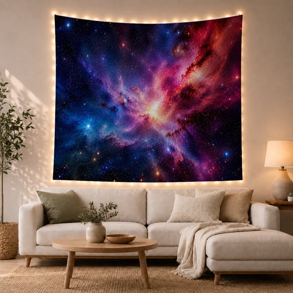 Red and Blue Nebula in a Black Star Field, Dramatic Celestial for Space Lovers, Galaxy Decor, Housewarming Gift, Tapestry Wall Hanging for Bedroom and Living Room