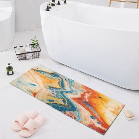 Red Blue Orange Marble Bath Mat 39x20 Non-Slip Bathroom Rugs Absorbent Soft Plush Quick Dry for Tub Shower Kitchen Home Decor