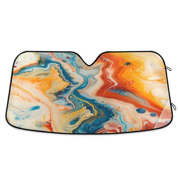 Red Blue Orange Marble Car Windshield Sun Shade Foldable Car Front Window Visor Heat and UV Protection 53x23.5