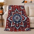 thumbnail image 1 of Red Blue Paisley Mandala Pattern, Cozy Botanical Garden Scene, Warm Flannel Blanket for Sunroom and Reading Nook, Garden Lovers Thanksgiving Gift, Artistic Home Decor, 1 of 9