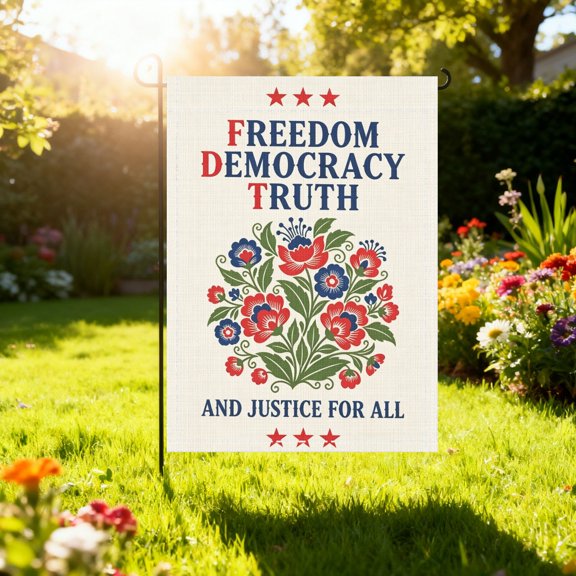 Red Blue Patriotic Floral Freedom Justice Garden Flag, Front Yard Holiday Party Decor, Thanksgiving Christmas Gift