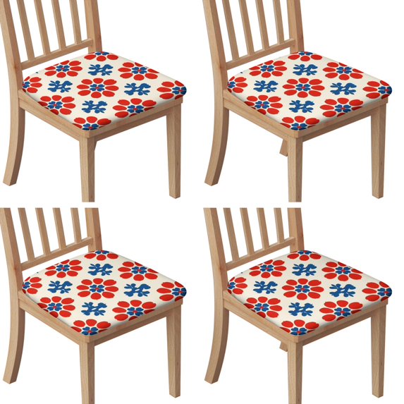 Red and Blue Pioneer Flower Modern Art Seat Covers for Dining Room Chairs Set Of 4,Stretch Printed Washable Chair Seat Cover with Elastic Ties and Button,Removable Waterproof Couch Cushion Covers