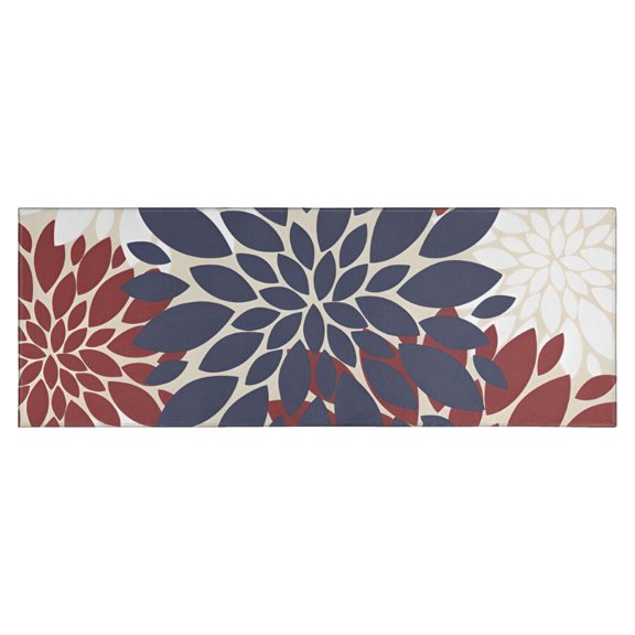 Red and Blue Pioneer Flower Pattern Kitchen Rug Mat,Kitchen Runner Rugs Non Skid Washable,Decorative Kitchen Floor Mats for Kitchen,Sink,Laundry,17"X47"