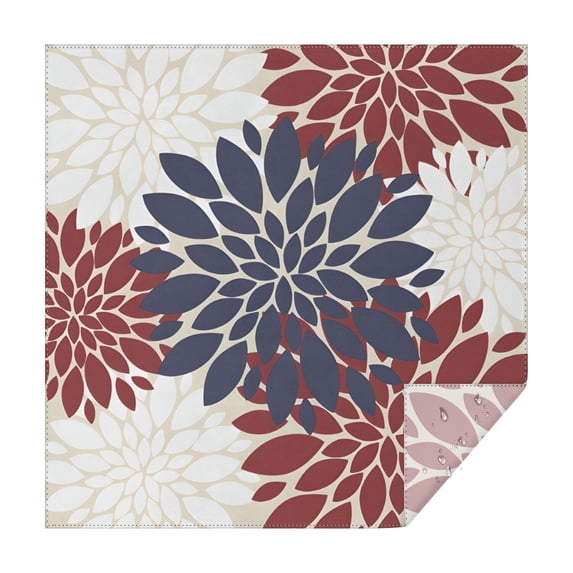 Red and Blue Pioneer Flower Pattern Square Tablecloth,Waterproof Square Table Cover,Wipeable Spillproof Washable Table Cover for Home Kitchen Party Decor 60"x60"(152x152cm)
