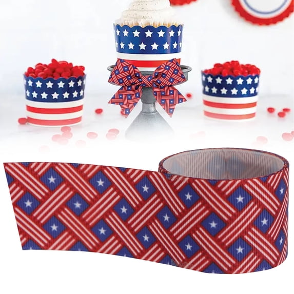 Red Blue Plaid with Stars Ribbon 5 Yards 1.5 inch Wide Patriotic Wired Ribbon for Crafts Wrapping Wreath Bows 4th of July Memorial Day Home Party Decoration