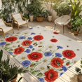 thumbnail image 1 of Red Blue Poppy Floral Outdoor Rug for Patio/Deck/Porch, Non-Slip Large Area Rug 5 x 7 Ft, Vintage Spring Flowers Linen Indoor Outdoor Rugs Washable Area Rugs, Reversible Camping Rug Carpet Runner, 1 of 8