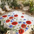 thumbnail image 1 of Red Blue Poppy Floral Outdoor Rug for Patio/Deck/Porch, Non-Slip Large Area Rug 6 x 9 Ft, Farmhouse Spring Flowers Indoor Outdoor Rugs Washable Area Rugs, Reversible Camping Rug Carpet Runner, 1 of 8