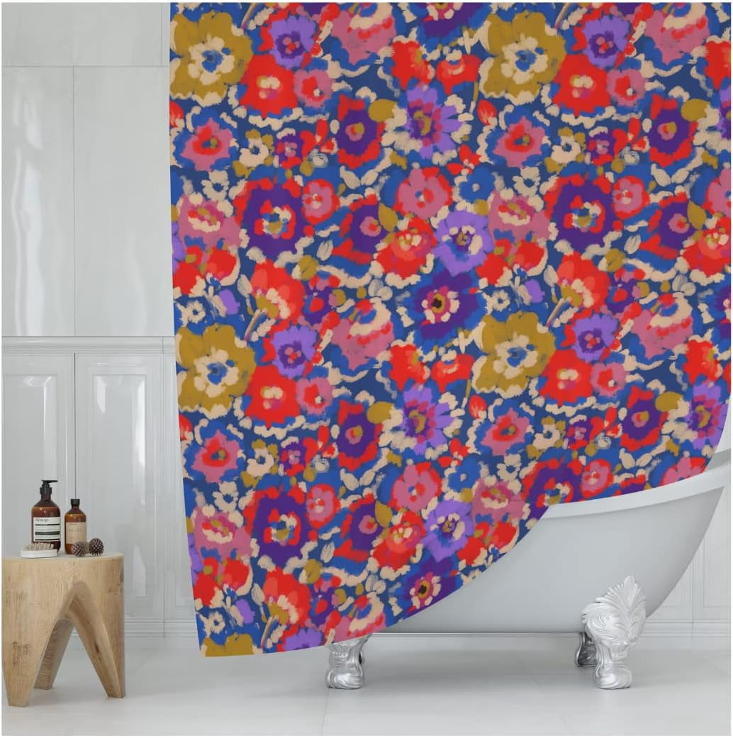 Mainstays Blue & White Diamond Print Soft Fabric Shower Curtain – 72x72, Machine Washable