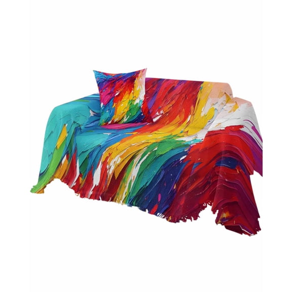 Red Blue Rainbow Brush Abstract Graffiti Street Art Sofa Couch Covers for Dogs,Washable Sectional Couch Slipcovers for Loveseat with Tassel,Non Slip Sofa Throw Cover Blanket Large 71''x102''